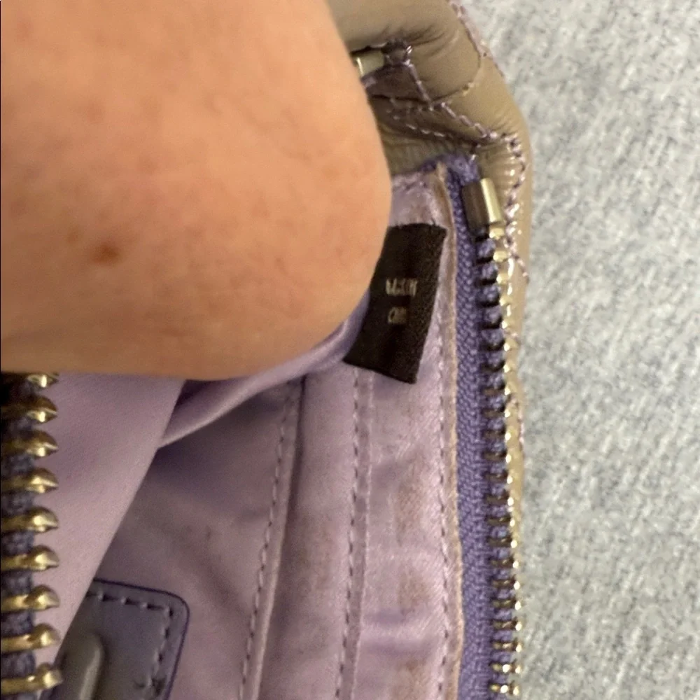 Coach Taupe Quilted Patent Wristlet Clutch